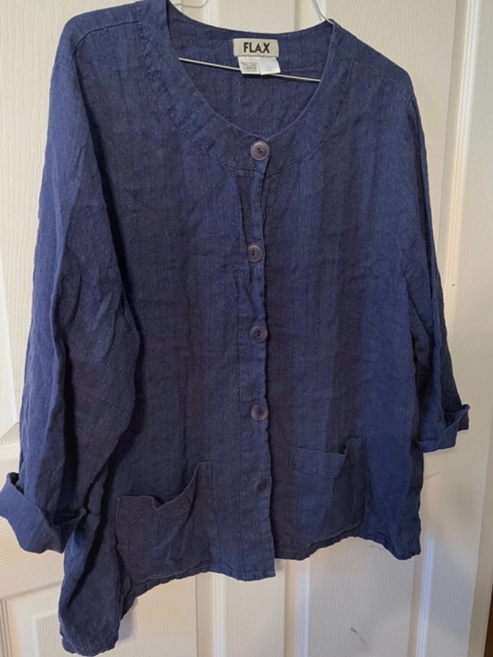 FLAX Navy Linen Button-Front Top - Picture 4 of 4